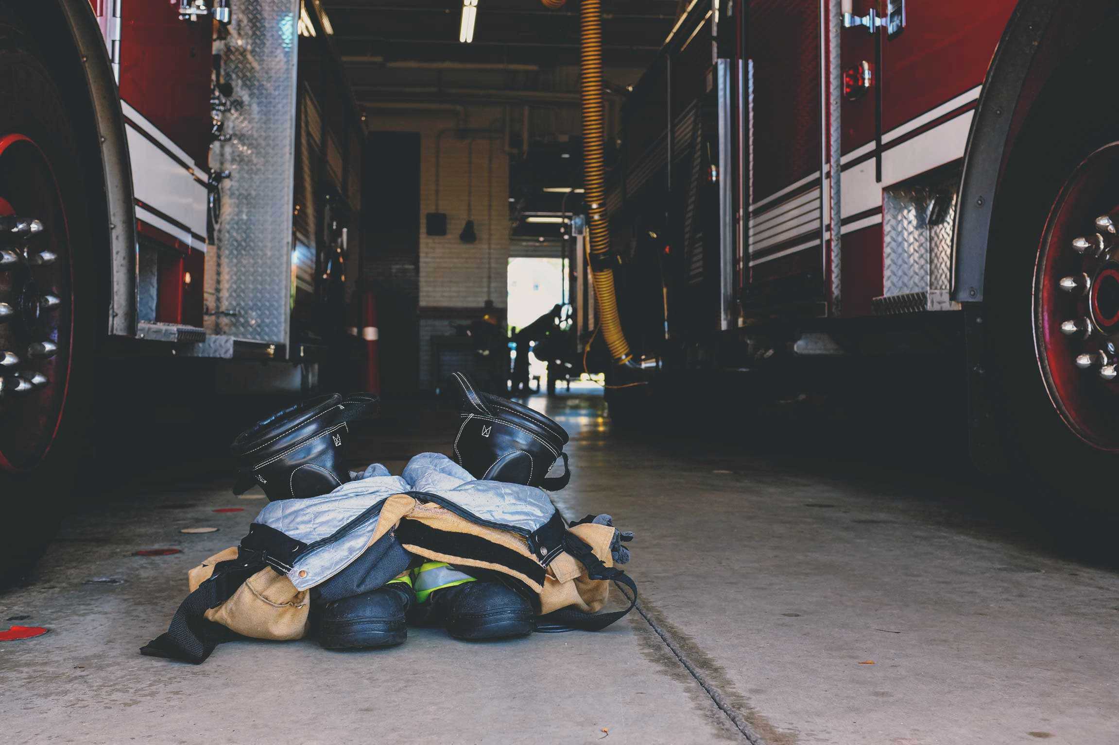 Winchester Firefighters bunker pants on the ground